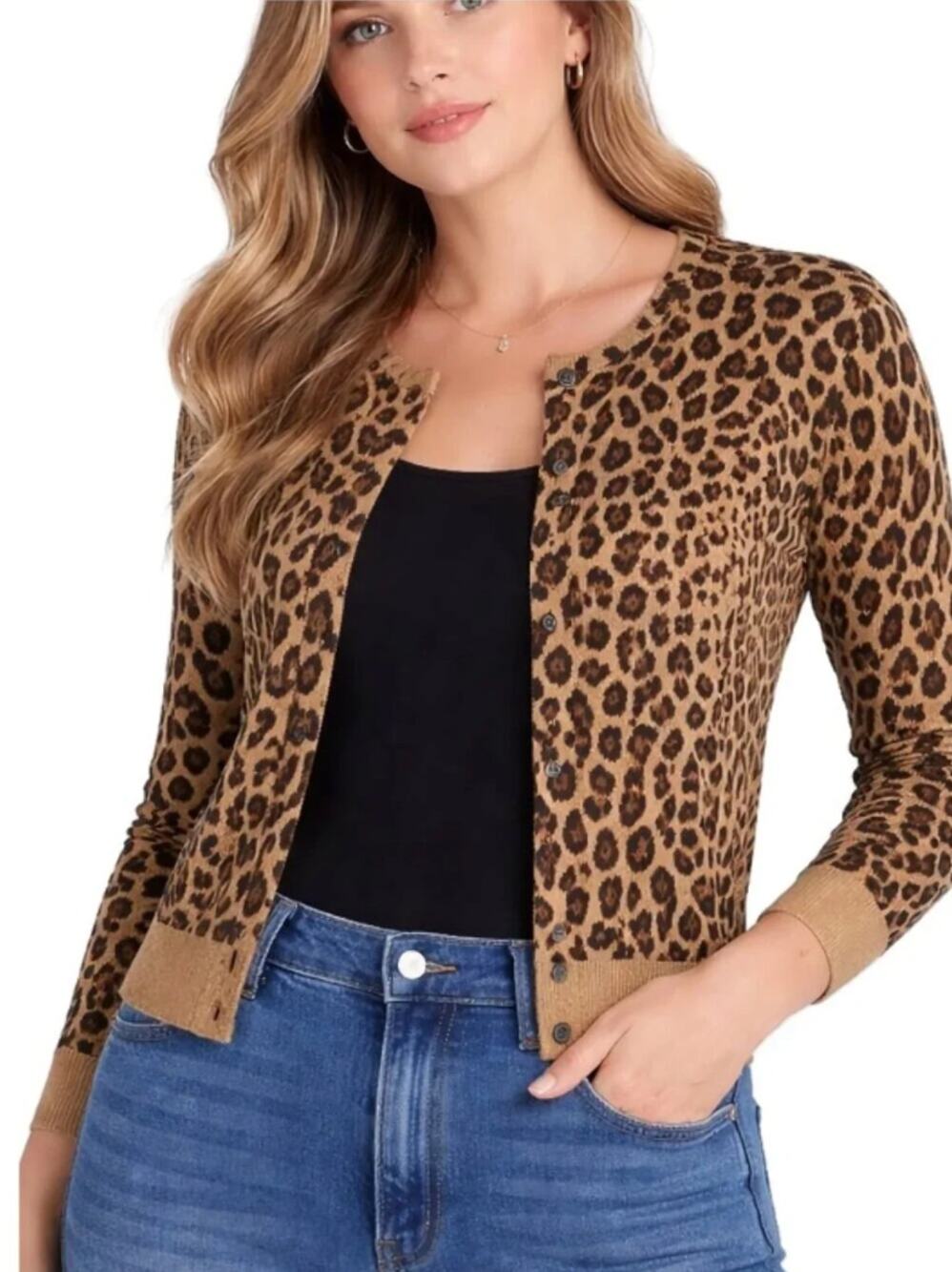 J Crew Factory Leopard Wool Cardigan Cropped Animal Print Sweater Size S